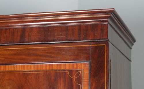 fig 3. Antique English Georgian Regency Flame Mahogany Linen Press Wardrobe Cupboard (Circa 1820)