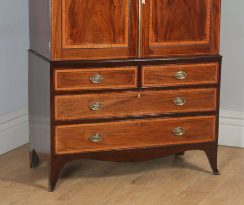 fig 4. Antique English Georgian Regency Flame Mahogany Linen Press Wardrobe Cupboard (Circa 1820)