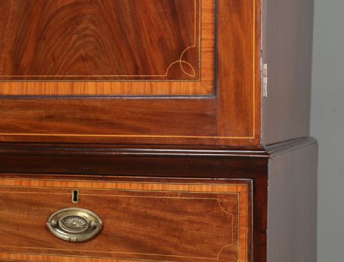 fig 7. Antique English Georgian Regency Flame Mahogany Linen Press Wardrobe Cupboard (Circa 1820)