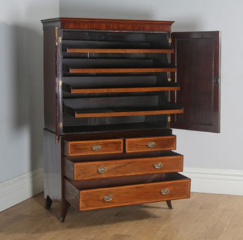 fig 10. Antique English Georgian Regency Flame Mahogany Linen Press Wardrobe Cupboard (Circa 1820)