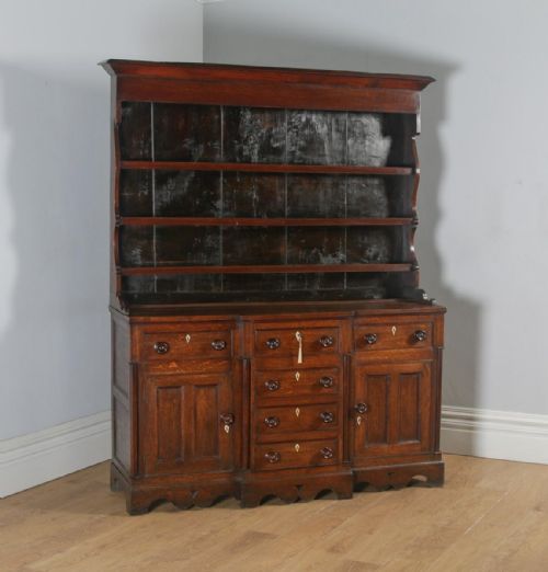 fig 1. Antique Welsh Talwrn Anglesey Breakfront Georgian Oak Sideboard Dresser Base & Rack (Circa 1820)