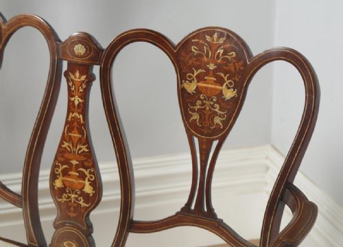 fig 7. Antique English Victorian Mahogany & Satinwood Marquetry Inlaid Salon Couch Sofa Settee (Circa 1890)