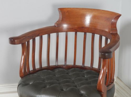 fig 5. Antique English Victorian Mahogany & Dark Green Leather Revolving Office Desk Arm Chair (Circa 1880)