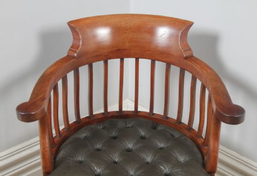 fig 6. Antique English Victorian Mahogany & Dark Green Leather Revolving Office Desk Arm Chair (Circa 1880)