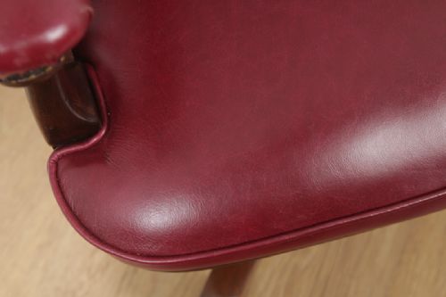 fig 9. Antique English Edwardian Mahogany & Red Leather Revolving Office Desk Arm Chair (Circa 1900)