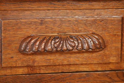 fig 6. Antique English Edwardian 4ft 2” Oak Roll Top Pedestal Office Writing Desk (Circa 1910)