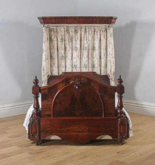 fig 2. Antique English Victorian Flame Mahogany 5ft King Size Half Tester Bed (Circa 1850)