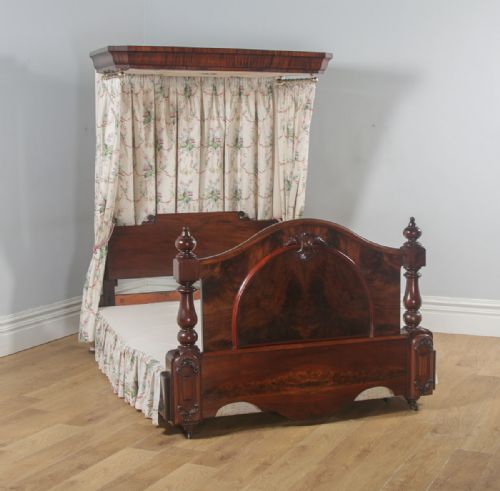 fig 4. Antique English Victorian Flame Mahogany 5ft King Size Half Tester Bed (Circa 1850)