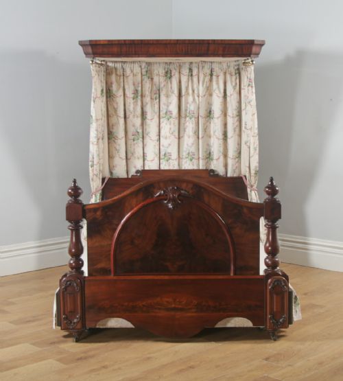 fig 5. Antique English Victorian Flame Mahogany 5ft King Size Half Tester Bed (Circa 1850)