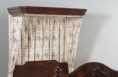fig 6. Antique English Victorian Flame Mahogany 5ft King Size Half Tester Bed (Circa 1850)