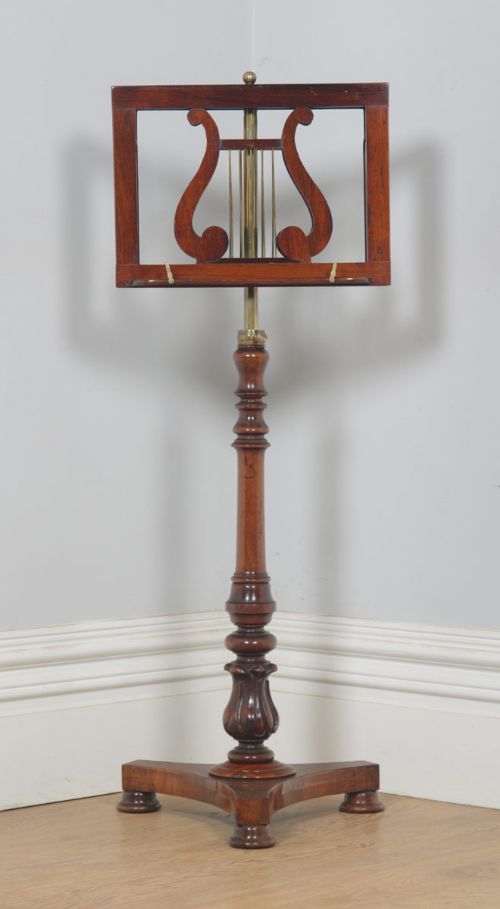fig 4. Antique English William IV Rosewood & Brass Adjustable Lyre Duet Music Stand (Circa 1835)