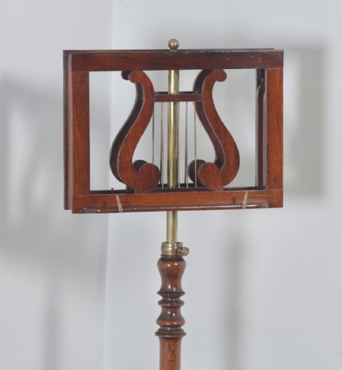 fig 6. Antique English William IV Rosewood & Brass Adjustable Lyre Duet Music Stand (Circa 1835)