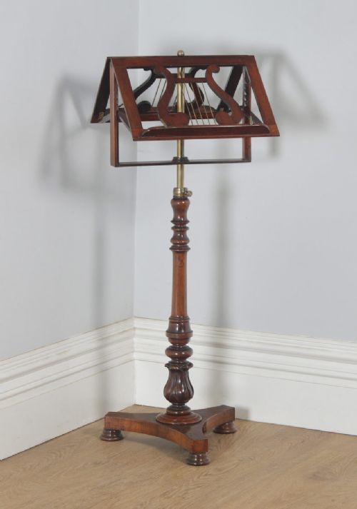 Antique English William IV Rosewood & Brass Adjustable Lyre Duet Music Stand (Circa 1835)