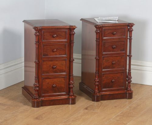 Antique English Victorian Flame Mahogany Bedside Chests Nightstands (Circa 1850)