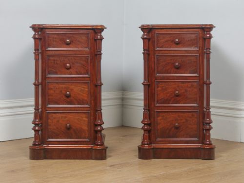 fig 2. Antique English Victorian Flame Mahogany Bedside Chests Nightstands (Circa 1850)