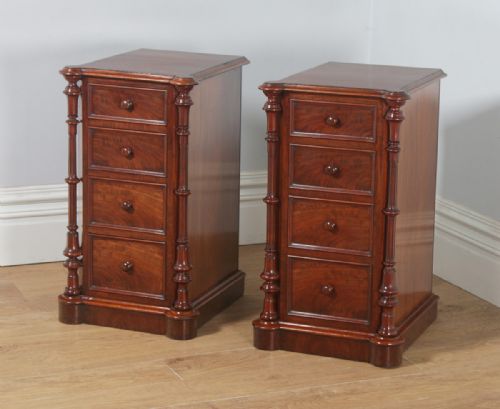 fig 3. Antique English Victorian Flame Mahogany Bedside Chests Nightstands (Circa 1850)
