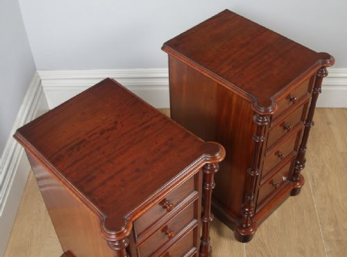 fig 4. Antique English Victorian Flame Mahogany Bedside Chests Nightstands (Circa 1850)