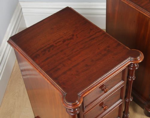fig 5. Antique English Victorian Flame Mahogany Bedside Chests Nightstands (Circa 1850)