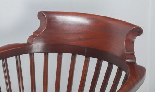 fig 7. Antique English Victorian Mahogany & Green Leather Revolving Office Desk Arm Chair (Circa 1880)
