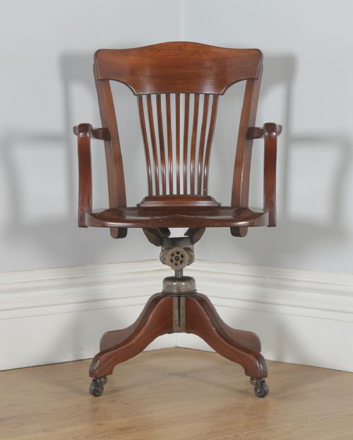 fig 1. Antique English Edwardian Mahogany Revolving Office Desk Arm Chair (Circa 1910)