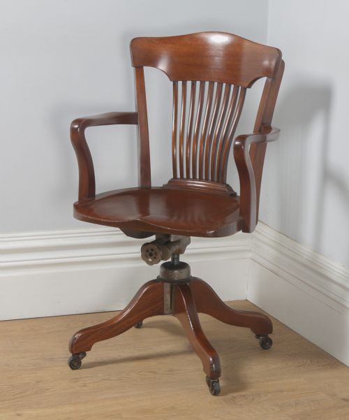 fig 2. Antique English Edwardian Mahogany Revolving Office Desk Arm Chair (Circa 1910)