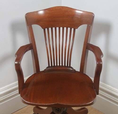 fig 4. Antique English Edwardian Mahogany Revolving Office Desk Arm Chair (Circa 1910)