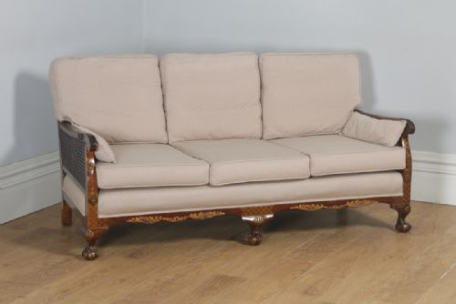 fig 1. Antique English Edwardian Oriental Chinoiserie Style Three Piece Mahogany & Cane Bergere Lounge Suite (Circa 1900)