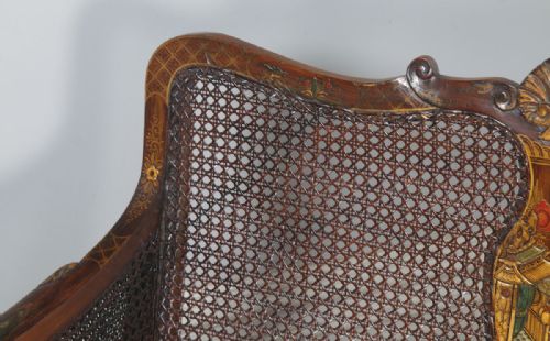 fig 6. Antique English Edwardian Oriental Chinoiserie Style Three Piece Mahogany & Cane Bergere Lounge Suite (Circa 1900)