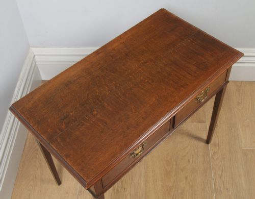 fig 4. Antique English Georgian Oak Occasional Hall Writing Lowboy Side Table (Circa 1800)