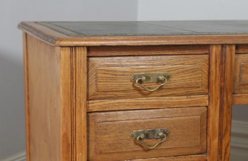 fig 2. Antique English Victorian Ash & Green Leather 4ft Office Pedestal Desk (Circa 1890)