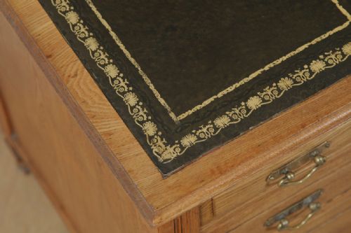 fig 3. Antique English Victorian Ash & Green Leather 4ft Office Pedestal Desk (Circa 1890)