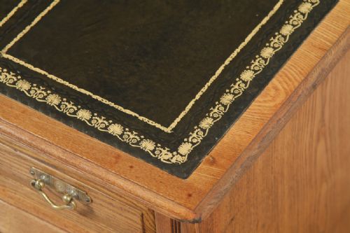 fig 4. Antique English Victorian Ash & Green Leather 4ft Office Pedestal Desk (Circa 1890)