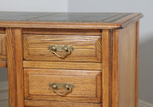 fig 5. Antique English Victorian Ash & Green Leather 4ft Office Pedestal Desk (Circa 1890)