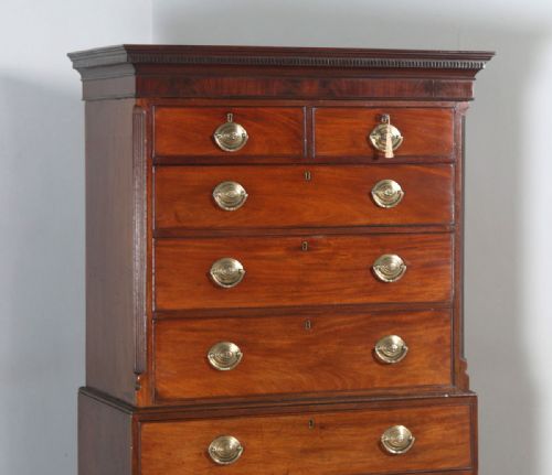 fig 3. Antique English Georgian Chippendale Mahogany Tallboy Chest on Chest of Drawers (Circa 1780)