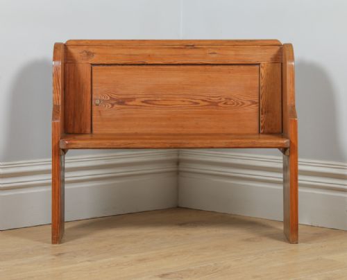 fig 1. Antique English Victorian 3ft 3? Pitch Pine Church Kitchen Hall Bench Pew (Circa 1870)
