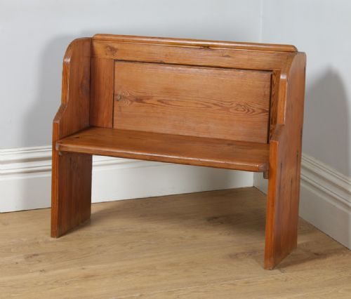 fig 2. Antique English Victorian 3ft 3? Pitch Pine Church Kitchen Hall Bench Pew (Circa 1870)