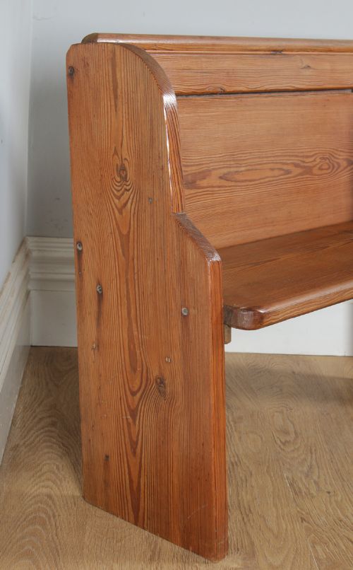 fig 6. Antique English Victorian 3ft 3? Pitch Pine Church Kitchen Hall Bench Pew (Circa 1870)