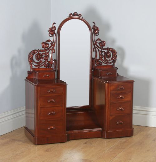 Antique English Victorian Mahogany Pedestal Makeup Dressing Table with Mirror (Circa 1870)