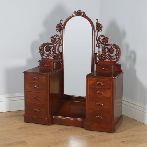 fig 2. Antique English Victorian Mahogany Pedestal Makeup Dressing Table with Mirror (Circa 1870)