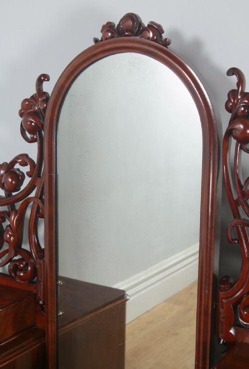 fig 3. Antique English Victorian Mahogany Pedestal Makeup Dressing Table with Mirror (Circa 1870)