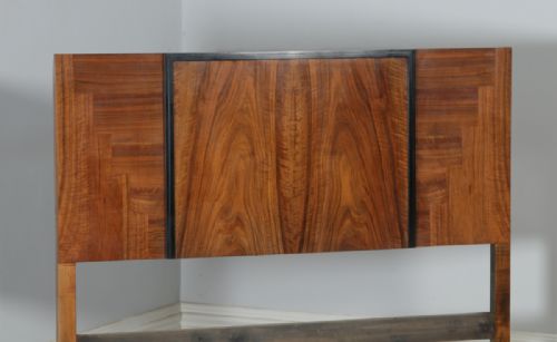 fig 3. Antique English Art Deco Figured Walnut Three Piece Bedroom Suite – Bed Wardrobe Chest of Drawers (Circa 1930)