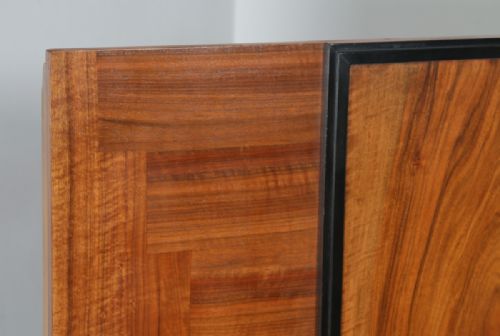 fig 4. Antique English Art Deco Figured Walnut Three Piece Bedroom Suite – Bed Wardrobe Chest of Drawers (Circa 1930)
