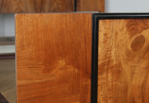 fig 6. Antique English Art Deco Figured Walnut Three Piece Bedroom Suite – Bed Wardrobe Chest of Drawers (Circa 1930)
