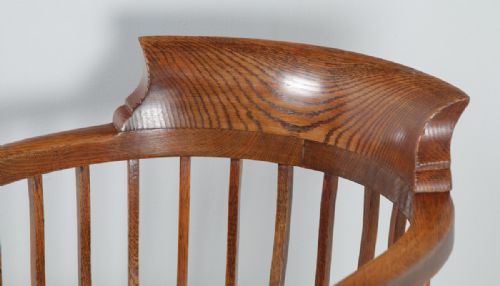 fig 7. Antique English Victorian Oak & Green Leather Revolving Office Desk Arm Chair (Circa 1880)