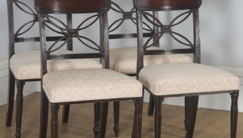 fig 2. Antique English Set of Four Georgian Regency Mahogany Bar Back Dining Side Chairs (Circa 1820)