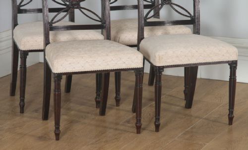 fig 3. Antique English Set of Four Georgian Regency Mahogany Bar Back Dining Side Chairs (Circa 1820)