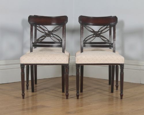 fig 4. Antique English Set of Four Georgian Regency Mahogany Bar Back Dining Side Chairs (Circa 1820)