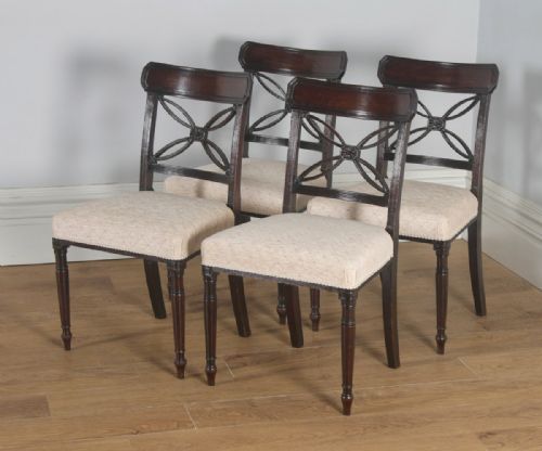 fig 5. Antique English Set of Four Georgian Regency Mahogany Bar Back Dining Side Chairs (Circa 1820)
