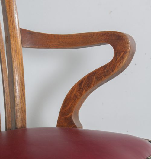 fig 8. Antique English Edwardian Oak & Burgundy Red Leather Revolving Office Desk Arm Chair by Phillips & Sons of Bristol (Circa 1910)
