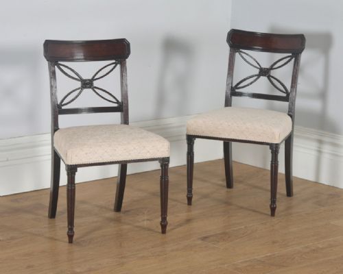 Antique English Pair of Two Georgian Regency Mahogany Bar Back Dining Side Chairs (Circa 1820)